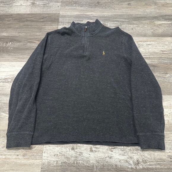 Polo Ralph Lauren Estate Ribbed Black Brown Mens L Quarter Zip Pony Logo Sweater - Picture 1 of 8